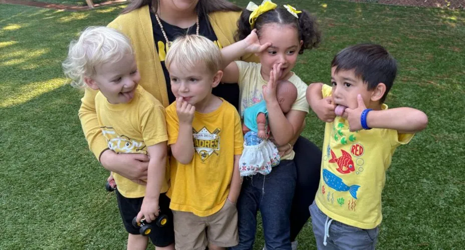 teacher students yellow